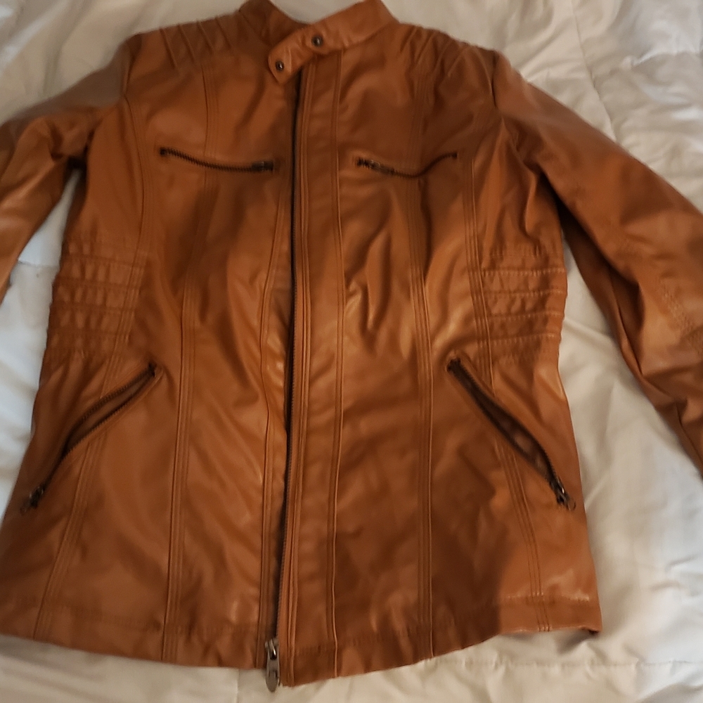 Women's faux brown leather jacket, M